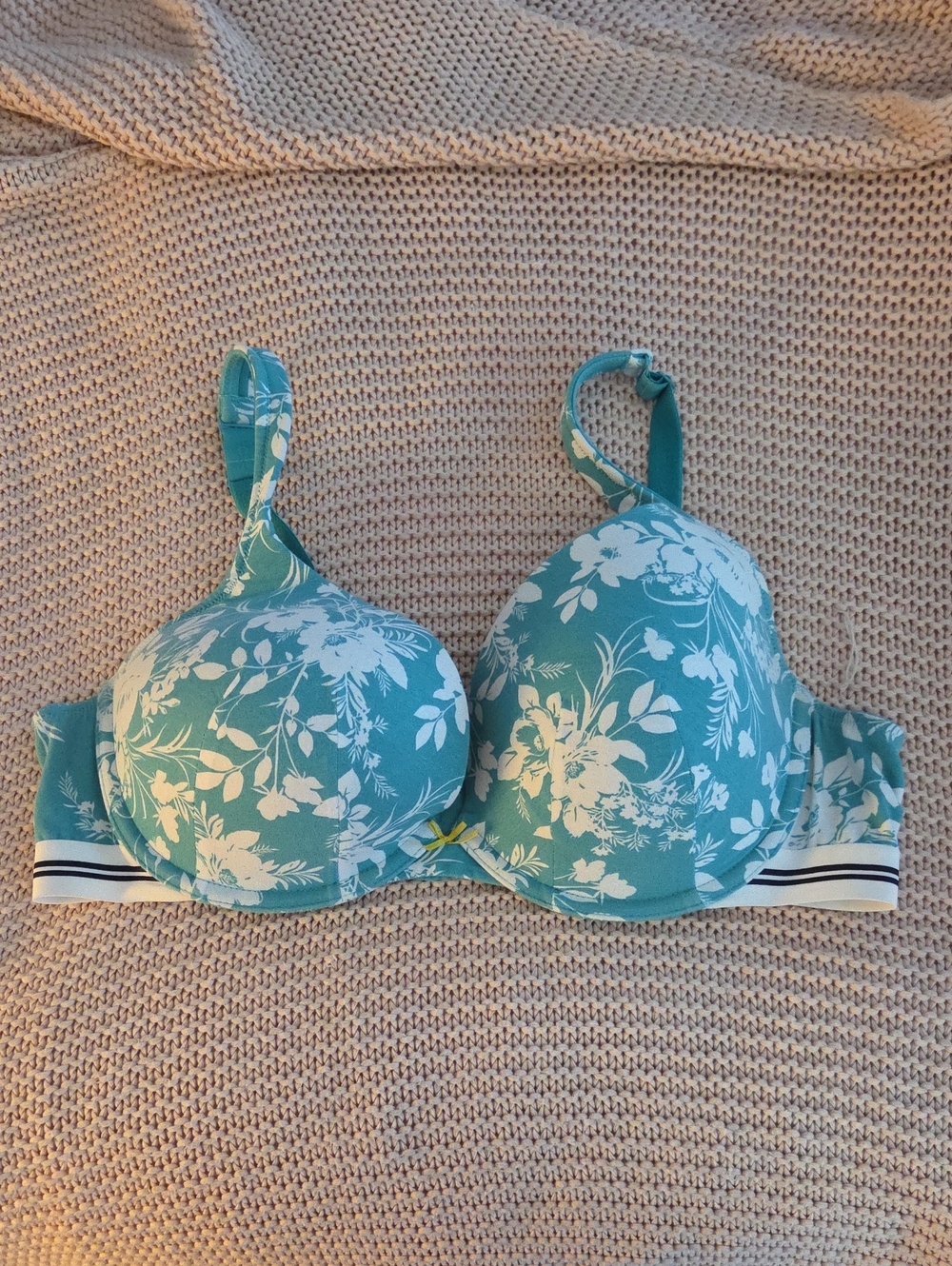 Cacique Teal Floral Push-Up Bra with White Print